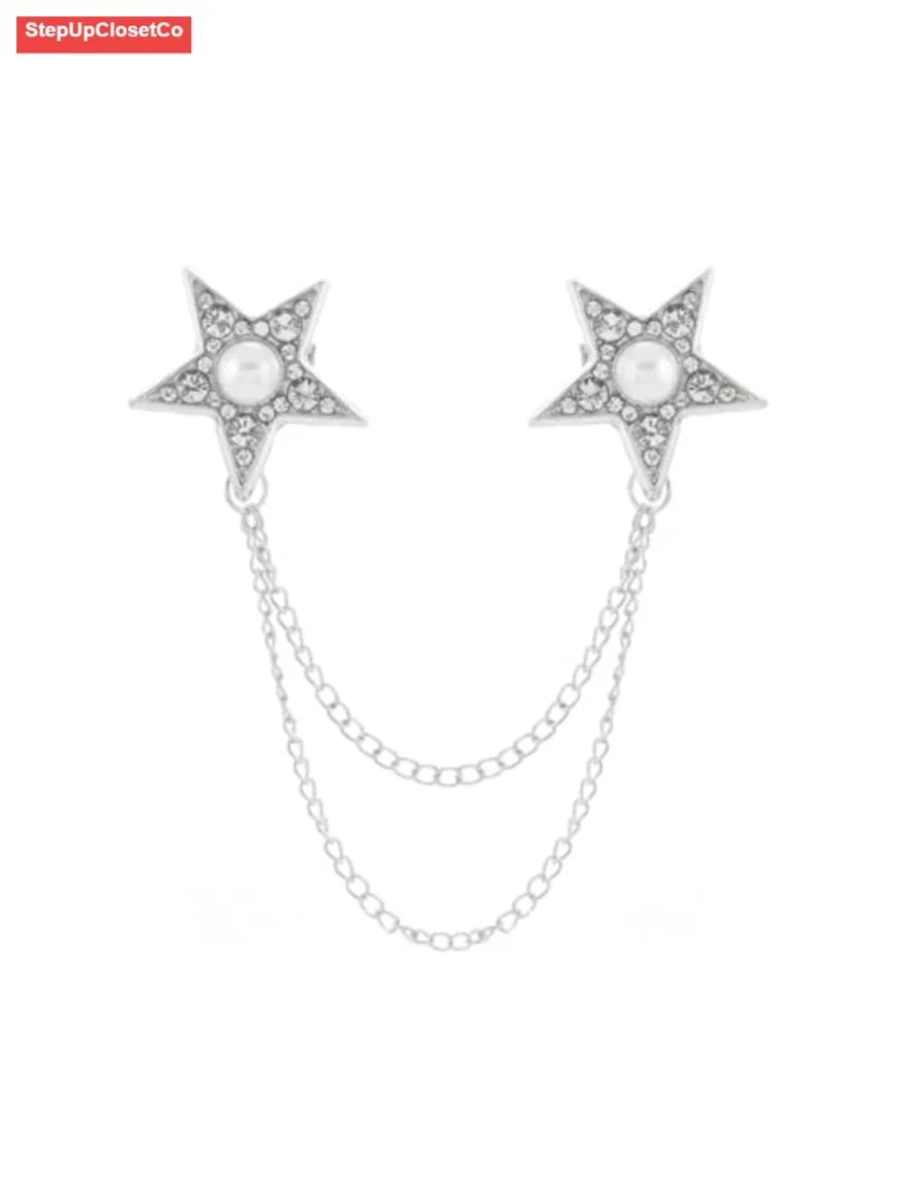 Star Tassel Long Chain Brooch Women Imitation Rhinestone Pearl Lapel Pin